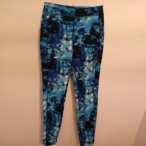 POP Fit 2X Spandex Pocketed Leggings Like-new Blue & Black Pattern